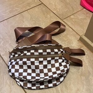 Brown and White Checkered Women's Bag